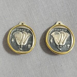 MMA Metropolitan Museum of Art Sterling Silver 14K Gold Greek Coin Clip Earrings